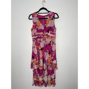 Adrianna Papell Womens Floral Belted Party Midi Dress  Size 10